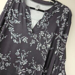AMCLOS Stretch Blouse Womens 3XL Black Floral Shirt Comfortable Pretty Top